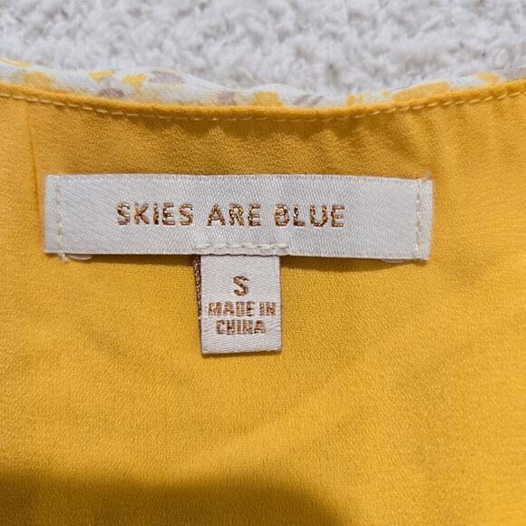 Skies Are Blue Floral Wrap Blouse Flutter Sleeve Sz S Cottage Core Femme - Picture 10 of 11